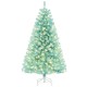 6 FT blue artificial Christmas tree with warm white LED lights and foldable metal stand, ideal for festive decorations.
