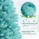 Close-up of the blue artificial Christmas tree showcasing 758 branch tips and warm white LED lights for a festive.