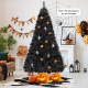 Black artificial Halloween Christmas tree with cool white LED lights, featuring a 3-section design for easy setup.