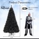 8-foot black artificial Halloween Christmas tree with PVC branch tips and cool white LED lights, perfect for festive.