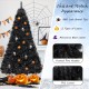Black artificial Halloween Christmas tree with PVC branch tips, pre-lit with cool white LED lights, perfect for festive.