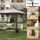 10x10 ft heavy-duty khaki patio gazebo with netting walls, strong center frame, and 4 sandbags for enhanced stability.