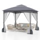 10x10 FT gray patio gazebo featuring mesh sidewalls, zippered doors, and sturdy frame for outdoor gatherings.