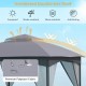 Ventilated double-tier roof of a 10x10 ft gray patio gazebo, featuring premium polyester fabric for sun-proof and.