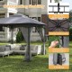 10x10 FT gray heavy-duty patio gazebo with netting walls, strong center frame, and 4 sandbags for stability.