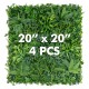 Four 20" x 20" artificial hedge boxwood panels with diverse leaves, ideal for privacy screens and green wall backdrops.