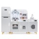 Kids kitchen playset with refrigerator and washing machine in gray, featuring interactive burners and ample storage for.