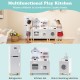 Kids kitchen playset featuring a refrigerator, kitchen set, and washing machine in gray for imaginative role play.