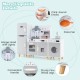 Kids kitchen playset with refrigerator and washing machine, featuring click-sound knobs and ample storage for play.