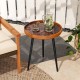 Round end table with sea shell decoration and epoxy resin finish, featuring teak wood top and sturdy mahogany legs for.