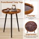 Round end table with sea shell decoration and epoxy resin finish, featuring a deep tray top for essentials and sturdy.