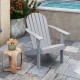 Gray acacia wood Adirondack chair with inclined seat and wide armrests, perfect for backyard or poolside relaxation.