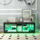 Modern TV stand in brown with LED lights, adjustable shelves, and cable management for TVs up to 65 inches.