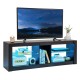 Modern TV stand in brown featuring a wide tabletop for TVs up to 65 inches, with adjustable glass shelves and LED.
