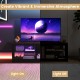 Modern TV stand with LED light, adjustable shelves, and cable management for TVs up to 65 inches, creating an immersive.