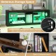 Modern TV stand in brown with LED light, adjustable shelves, and open compartment for TVs up to 65 inches.