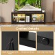 Modern TV stand with LED light, adjustable shelves, and cable management hole for TVs up to 65 inches, in brown finish.