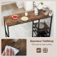 Spacious rustic brown bar table with easy-to-clean surface, featuring storage shelves and wine racks for versatile use.