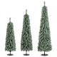 Set of 3 artificial Christmas trees (4, 5, 6 feet) with realistic snow and LED lights, perfect for festive decoration.