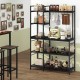5-tier black bakers rack with power outlets, S-shaped hooks, and spacious shelves for kitchen organization.