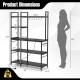 5-Tier black bakers rack with power outlets, adjustable shelves, and 10 S-shaped hooks for kitchen organization.