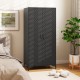 Black 62-inch wicker wardrobe with 2 doors, PE rattan design, featuring a hanging rod and storage cubes for versatile.