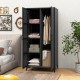 Black 62-inch wicker wardrobe with 2 doors, PE rattan, hanging rod, and 4 storage cubes for versatile organization.
