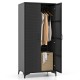 Black 62-inch wicker wardrobe with two doors, hanging rod, and storage cubes for organized clothing and accessories.
