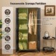62-inch black wicker wardrobe with PE rattan, featuring a hanging rod and organized storage for clothes and accessories.