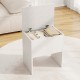 White vanity stool with flip top storage, cushioned seat, and hidden storage for essentials, perfect for small spaces.