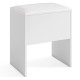 White vanity stool with a cushioned flip top, hidden storage, and non-slip foot pads, perfect for small spaces.