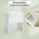 White vanity stool with flip top storage, cushioned seat, and dimensions for compact spaces, ideal for organization.