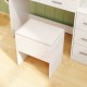 White vanity stool with flip top storage, cushioned seat, and non-slip foot pads, ideal for small spaces.