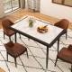 Rectangular sintered stone dining table with golden metal frame, ideal for indoor dining and gatherings for four people.