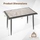 Rectangular sintered stone dining table with golden metal frame, 44" long, heat-resistant, perfect for indoor dining.