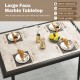 Sintered stone dining table with faux marble top and golden metal frame, perfect for kitchen or dining room gatherings.