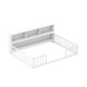 Full size Montessori floor bed with integrated white bookcase, featuring safety rails and low-to-the-ground design for.