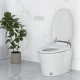 One-piece elongated smart toilet bidet with heated seat, remote control, and auto open/close lid for modern bathrooms.