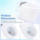 One-piece elongated smart toilet bidet with dimensions, featuring heated seat, auto flush, and LED night light for.