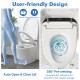 One-piece elongated smart toilet bidet with auto open/close lid, heated seat, and 360° pre-wetting feature for hygiene.