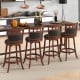 Wood swivel bar stools set of 2 with faux leather upholstery, featuring ergonomic backrest and footrest for comfort.