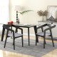 Black wooden dining chair set of 2 with padded cushions and armrests, perfect for dining or leisure use.