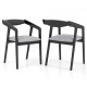 Black wooden dining chair set of 2 with rubber wood frame, padded cushions, and ergonomic armrests for versatile use.