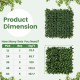 Dimensions chart for 12 pieces of 20 x 20 inch artificial gardenia shrub grass panels, showing coverage and.