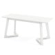 White 42-inch modern entryway bench with rubber wood legs, suitable for dining or as a shoe bench in various spaces.