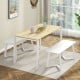 Modern 42-inch dining bench with white MDF top and rubber wood legs, ideal for entryways and dining areas.
