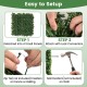 Artificial topiary grass panels showing setup steps, featuring 20 x 20 inch gradient green gardenia leaves for easy.
