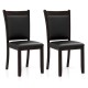 Set of 2 dining chairs with gray faux leather upholstery and solid rubber wood frame, ideal for kitchen or restaurant.