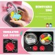 Removable sink with rotatable faucet and pretend gas stove knobs in a pink wooden pretend play kitchen set for toddlers.