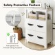 24-inch white floor cabinet featuring 2 open compartments and 2 drawers, equipped with an anti-tipping kit for safety.